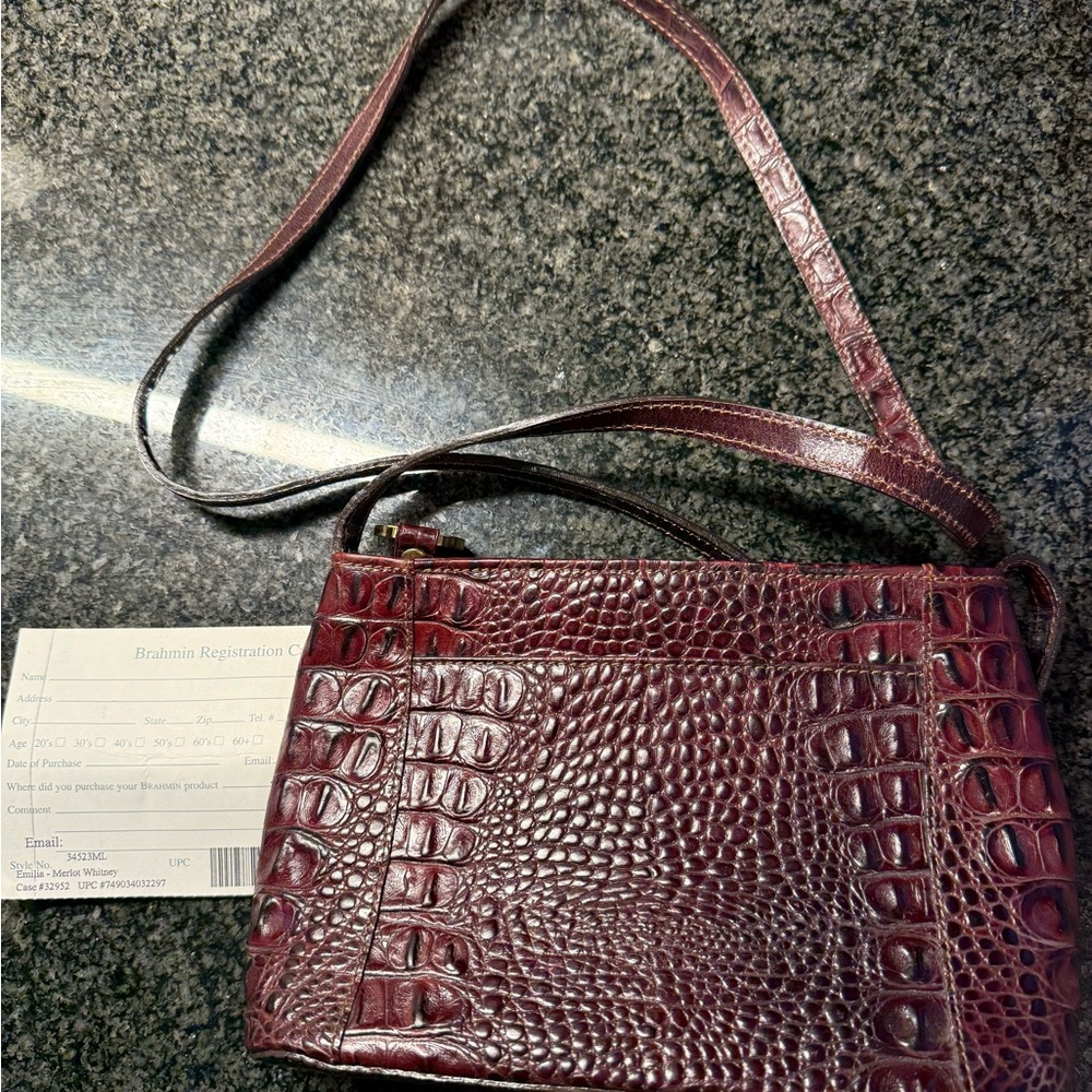 Brahmin Emilia Merlot Whitney Crocodile-Embossed crossbody Bag - Picture 3 of 4